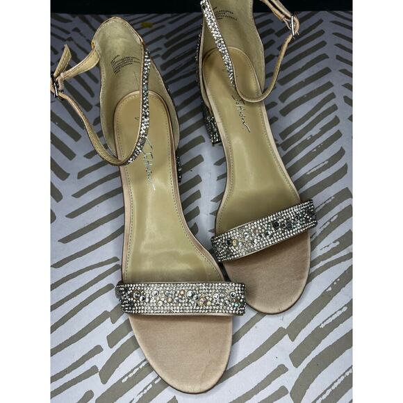Betsey Johnson SB-Mari Champagne Rhinestone Ankle Strap Sandals - Picture 3 of 6